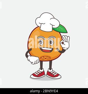 An illustration of Navel Orange cartoon mascot character in a chef dress and white hat Stock Vector