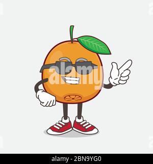 An illustration of Navel Orange cartoon mascot character wearing black glasses Stock Vector