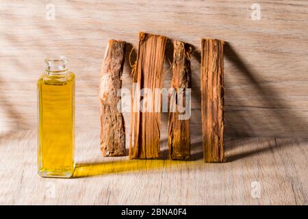 bark and essential extract of medicinal plant cat's claw, uncaria tomentosa Stock Photo