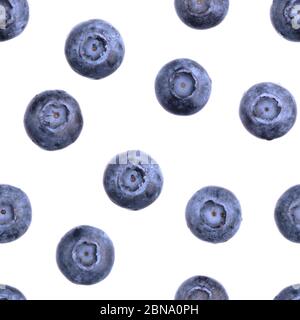 Seamless blueberry pattern. Berries isolated on white. Fresh fruit summer pattern. Creative food concept. Macro, closeup Stock Photo