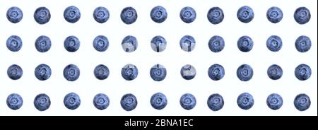 Geometric seamless blueberry pattern. Berries isolated on white. Fresh fruit summer pattern. Creative food concept. Macro, closeup Stock Photo