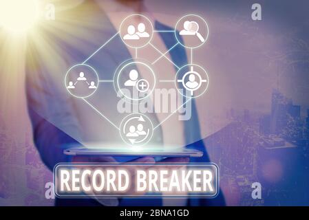 Handwriting text Record Breaker. Conceptual photo someone or something that beats previous best result Stock Photo