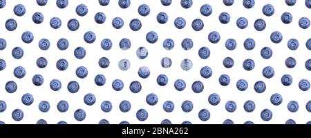 Seamless blueberry pattern. Berries isolated on white. Fresh billberry summer pattern. Creative food concept. Macro, closeup. Stock Photo