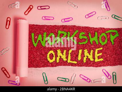 Handwriting text Workshop Online. Conceptual photo room or building in which goods are manufactured repaired Stock Photo