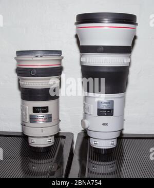 Canon L Series EF-mount 300mm f/2.8 L IS (left) and 400mm f Canon L Series EF-mount 300mm f/2.8 L IS (left) and 400mm f