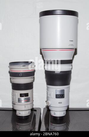 Canon L Series EF-mount 300mm f/2.8 L IS (left) and 400mm f Canon L Series EF-mount 300mm f/2.8 L IS (left) and 400mm f
