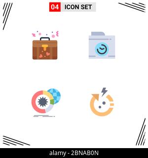 4 User Interface Flat Icon Pack of modern Signs and Symbols of bag, globe, camera, data, arrow Editable Vector Design Elements Stock Vector