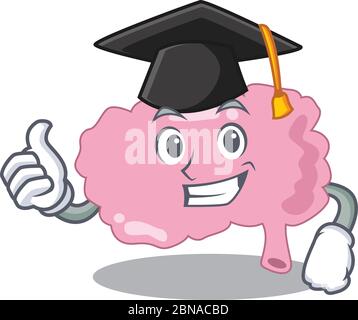 Happy proud of brain caricature design with hat for graduation ceremony Stock Vector
