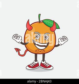 An illustration of Navel Orange cartoon mascot character as red devil with horns and tail Stock Vector