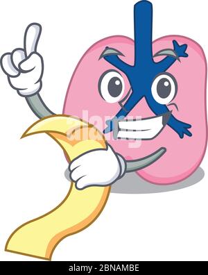 Lung mascot character style with a menu on his hand Stock Vector