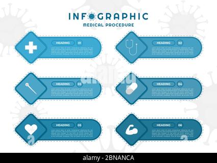 Infographic square modern shape for medical procedure covid-19 step to healthy. vector illustration. Stock Vector