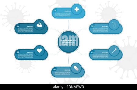 Infographic geometric shape mind mapping style coronavirus-19 step to healthy. vector illustration. Stock Vector