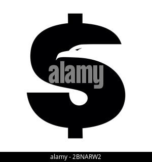 American currency or dollar symbol with eagle profile - vector icon for apps and websites. Stock Vector