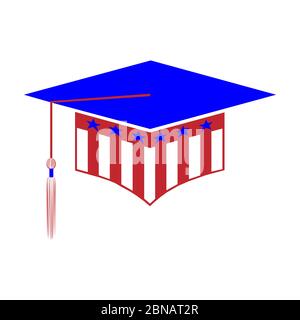 Graduation hat styled in the colors of the USA flag isolated on white background. Stock Vector