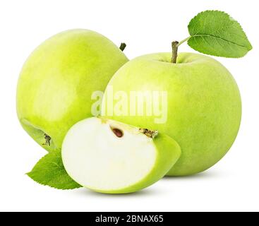 three green apple sliced isolated on a white background with clipping path Stock Photo