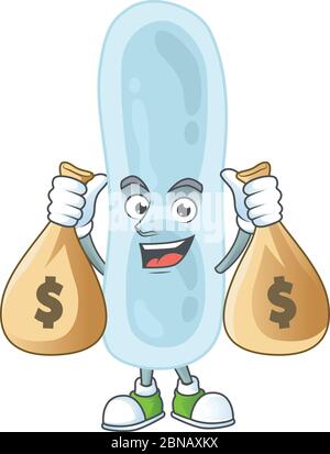 A humble rich klebsiella pneumoniae caricature character design with money bags Stock Vector