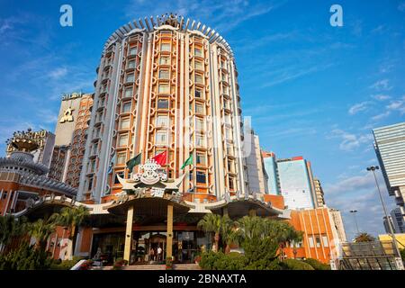 Main facade of the Hotel Lisboa. Macau, China. Stock Photo