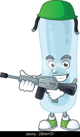 A mascot design picture of klebsiella pneumoniae as a dedicated Army using automatic gun Stock Vector