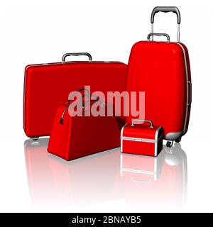 3D illustration. Suitcases, trolley case, beauty case, red isolated on white background. Stock Photo