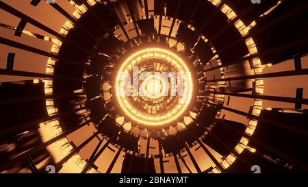 High angle shot of the beautiful golden neon lights shaped like a circle Stock Photo