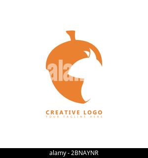 This is a picture of an oak tree where there is a picture of a squirrel in the form of negative space. Stock Vector