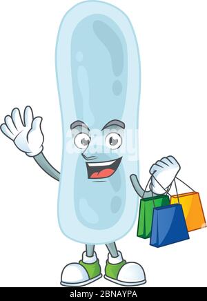 Happy rich klebsiella pneumoniae Caricature picture with shopping bags Stock Vector