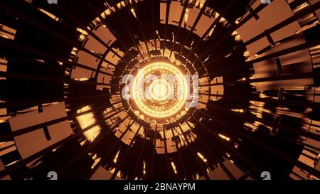 High angle shot of the beautiful golden neon lights shaped like a circle Stock Photo