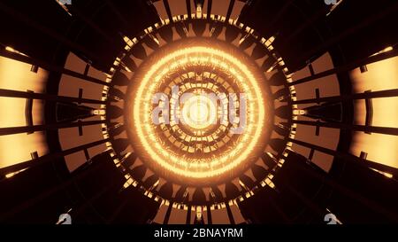 High angle shot of the beautiful golden neon lights shaped like a circle Stock Photo