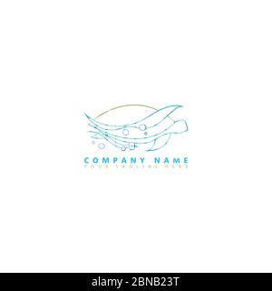 This is a picture of a turtle diving underwater and next to it there is an abstract water wave and some bubbles. This image is best used by companies Stock Vector