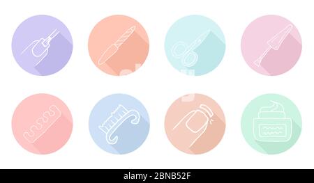 Manicure and pedicure icons. Simple vector set. Contains such sign as nail file, scissors, brush and more. Beautiful simple icons. Stock Vector