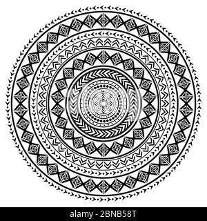 Polynesian tattoo style mandala vector pattern, Hawaiian tribal design inspired by art traditional geometric art Stock Vector