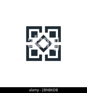 Isolated black and white qr code vector illustration. Smartphone data scanning logo. Square table, people group icon. Geometric shape minimalistic Stock Vector