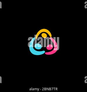 Colorful happy family holding hands logo. Group of people, unity circle logotype. Children funny play room icon. Community cooperation, team work Stock Vector