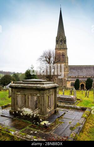 UK, England, Derbyshire, Edensor, St Peter’s Churchyard, grave of gardener, designer and architect of village houses Sir Joseph Paxton Stock Photo