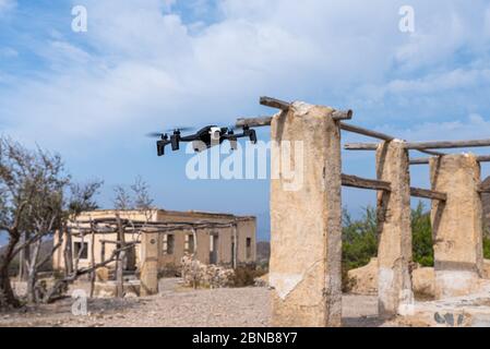 Bologa, Cluj/Romania-02.21.2020: Powerful and playful quadcopter drone Parrot Anafi Extended in action.Detailed photo with bokeh illustrating the Stock Photo