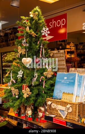 UK, England, Derbyshire, Pilsley, Chatsworth Estate Farm shop, Christmas Tree and calendars for sale Stock Photo