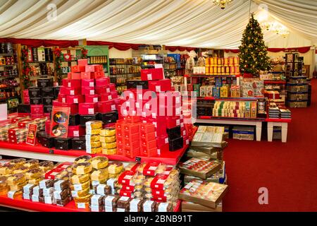 UK, England, Derbyshire, Pilsley, Chatsworth Estate Farm shop, Christmas marquee Stock Photo
