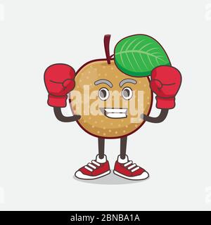 An illustration of Nashi Pear cartoon mascot character in sporty boxing style Stock Vector