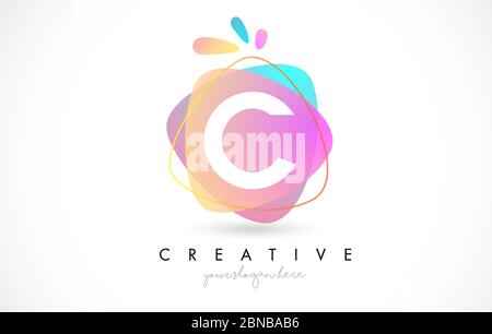 C Letter Logo Design with Vibrant Colorful Splash rounded shapes. Pink and Blue Orange abstract Design Letter Icon Vector Illustration. Stock Vector