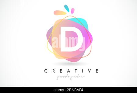 D Letter Logo Design with Vibrant Colorful Splash rounded shapes. Pink and Blue Orange abstract Design Letter Icon Vector Illustration. Stock Vector