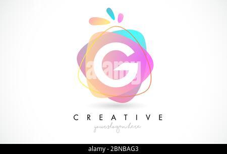 G Letter Logo Design with Vibrant Colorful Splash rounded shapes. Pink and Blue Orange abstract Design Letter Icon Vector Illustration. Stock Vector