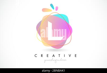L Letter Logo Design with Vibrant Colorful Splash rounded shapes. Pink and Blue Orange abstract Design Letter Icon Vector Illustration. Stock Vector