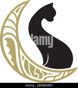 black cat and moon Stock Vector