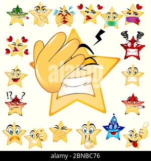 Illustration of Headache Star Emoji. Yellow Gradient combine color. Stock Vector Icon. Light Background. Stock Vector