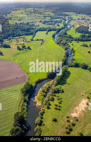 flood plain of river Lippe at Damm and Bricht, 30.08.2019, Luftbild, Germany, North Rhine-Westphalia, Ruhr Area, Huenxe Stock Photo