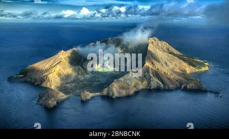 White Island active vulcano, aerial view, New Zealand, Northern Island, White Island Stock Photo