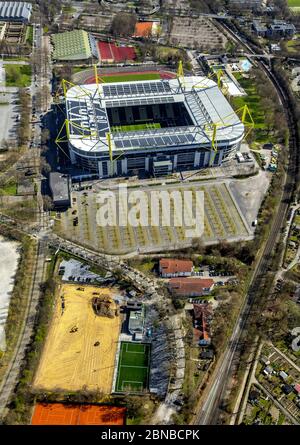 , Signal Iduna Park with the stadiums Westfalenstadion and Rote Erde in Dortmund, 04.04.2017, aerial view, Germany, North Rhine-Westphalia, Ruhr Area, Dortmund Stock Photo