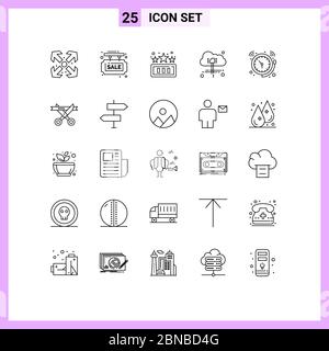 25 Creative Icons Modern Signs and Symbols of clock, alarm, high score, power, cloud Editable Vector Design Elements Stock Vector