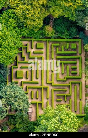 castle grounds Anholt with hedge maze, 01.08.2019, aerial view, Germany, North Rhine-Westphalia, Lower Rhine, Isselburg