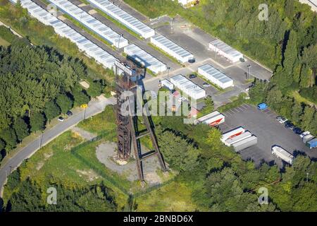 , headgear of former coal mine Hannover in Wattenscheid, 23.08.2017, aerial view, Germany, North Rhine-Westphalia, Ruhr Area, Bochum Stock Photo